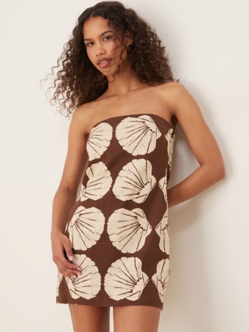 The A&F Scarlett Strapless Linen-Blend Skort in Brown Shell Print XS - Picture 5 of 5